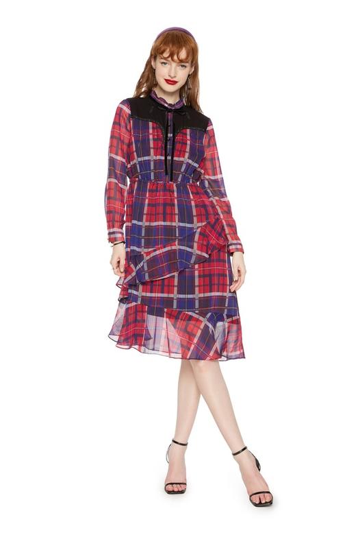 Betu百图 荷叶摆格纹连衣裙 5244 商品图0