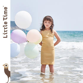 littletime童装夏季新款女童亲子装长裙无袖简约条纹连衣裙