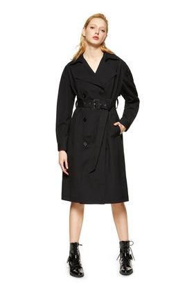 玛丝菲尔·素 黑色束腰双排扣风衣 8853