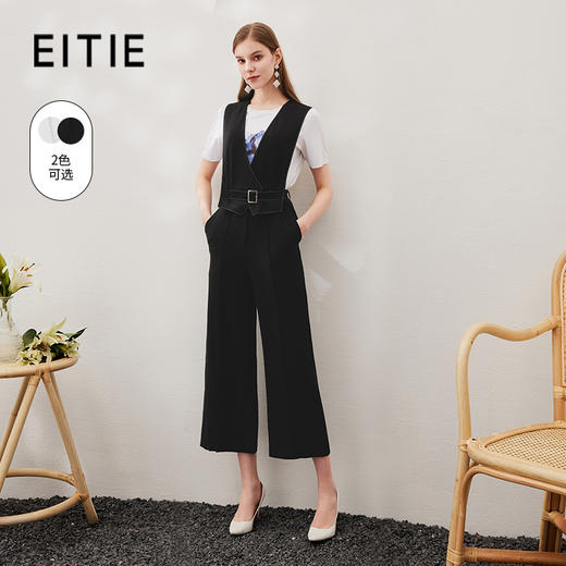 EITIE爱特爱春季新款时尚通勤百搭V领无袖收腰连体裤长裤女6907609 商品图1