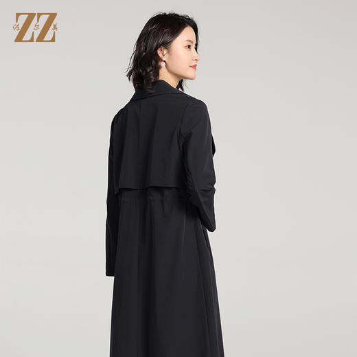 佐尔美2023春秋新款 气质百搭腰带松紧腰单排扣长风衣女E01FC03 商品图4