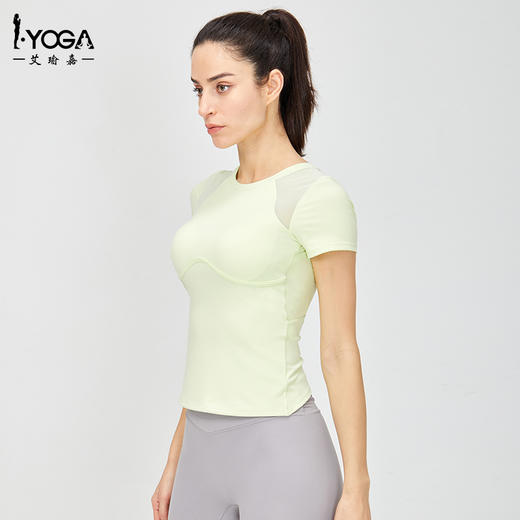 IYOGA  艾瑜嘉 瑜伽服带胸垫女夏跑步普拉提专业户外健身上衣高级感运动短袖t恤T050 商品图2