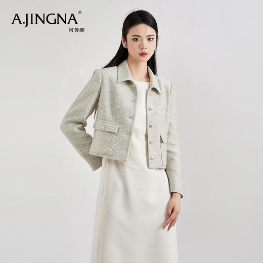 【商场同款】阿菁娜春小香风时尚感单排珍珠扣小外套A28C107005 商品图3