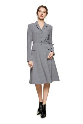 SIA SAYLOR 灰色格纹束腰连衣裙 8788