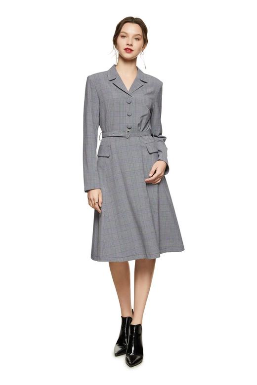 SIA SAYLOR 灰色格纹束腰连衣裙 8788 商品图0