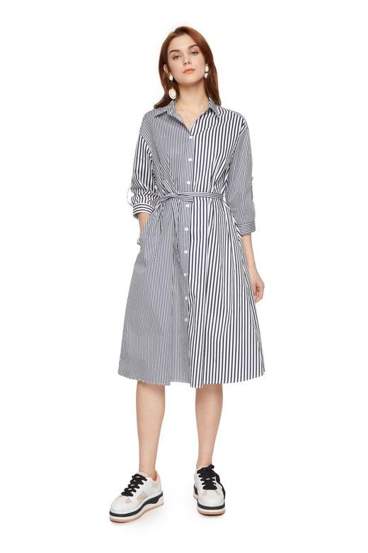 SUMMER & SAGE 竖条纹束腰衬衫裙 5913 商品图0