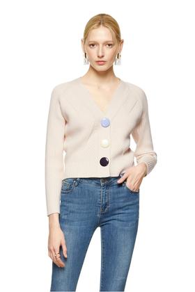 AVA 拼色大纽扣V领开衫 8845