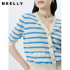 NEELLY纳俪商场同款气质V领短袖条纹针织衫女单排扣套头毛衣开衫N23031A01142 商品缩略图2