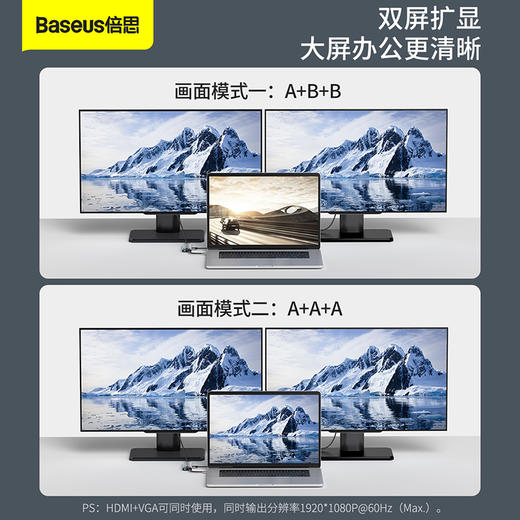 倍思 金属微光系列 九合一多功能Type-C HUB 扩展坞 （Type-C to HDMI*1+USB3.0*3+PD*1+RJ45*1+SD/TF*1+VGA*1) 商品图3