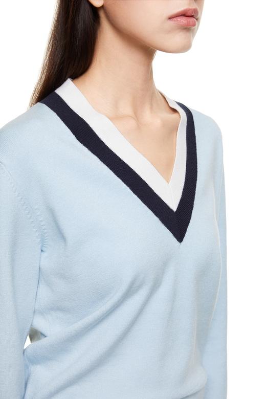 ELLA JADE 拼色V字条纹蓝色毛衫 8877 商品图3