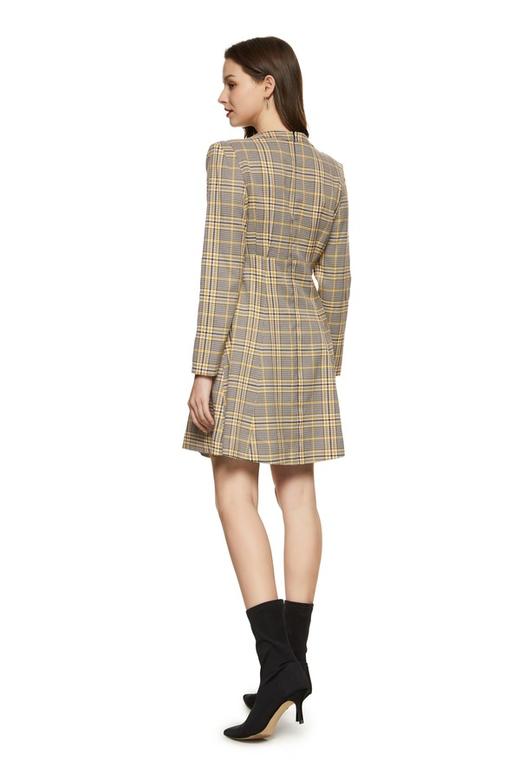 L.Fleuri 黄色格纹V领连衣裙 8720 商品图2