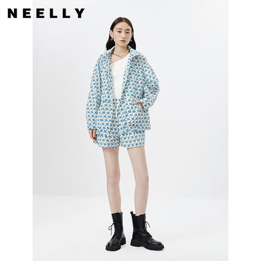 NEELLY纳俪商场同款春季新款字母印花短外套女宽松休闲连帽上衣N23031C01149 商品图1
