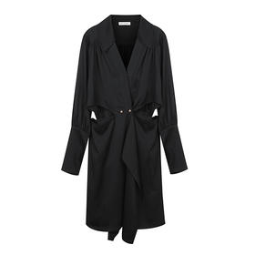 腰部镂空互搭系扣连衣裙