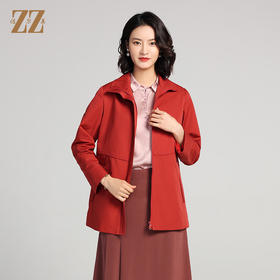 佐尔美2023春季新款 经典简约气质红色绿色短风衣女E23FD09