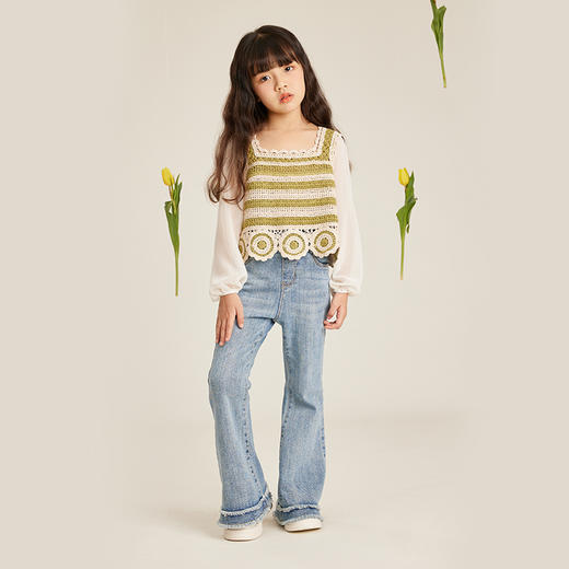 littletime女童牛仔裤春秋2023新款洋气时髦休闲裤潮浅色微喇叭裤 商品图1