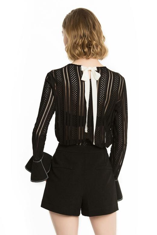 ROSEHOO 黑色荷叶边镂空上衣 1148 商品图2