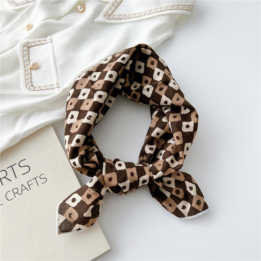 棉麻双色彩云花小方巾丝巾女韩国文艺百搭时尚春秋气质领巾发带装饰围巾 商品图6