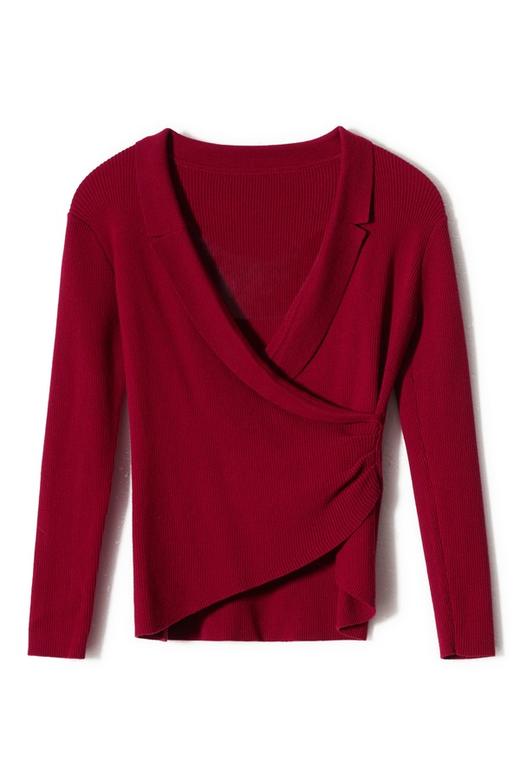 ELLA JADE 酒红色不规则围裹上衣 8765 商品图4