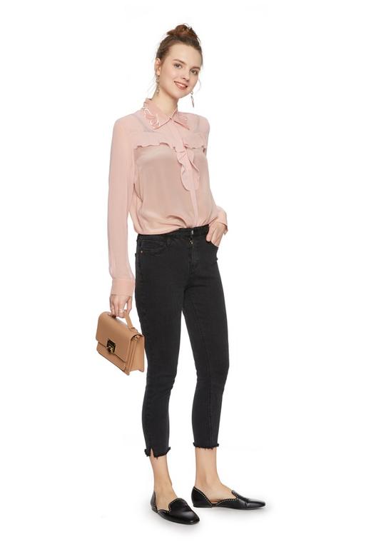 CU+CH蔻趣 黑色磨边修身牛仔裤 5172 商品图3