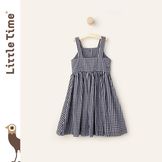 littletime童装春夏黑白女童亲子款复古格子洋气吊带裙连衣裙 商品图1