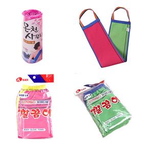 【中欧班列精选4个】韩国原装进口 五色浴花 搓澡巾绿色 搓澡巾粉色 挂钩长条澡巾 沐浴用品