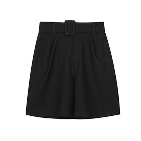 宽松压褶腰带阔腿短裤