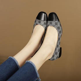 新款爆款豆豆鞋，拼色方头网红爆款平底鞋HYT-7198A