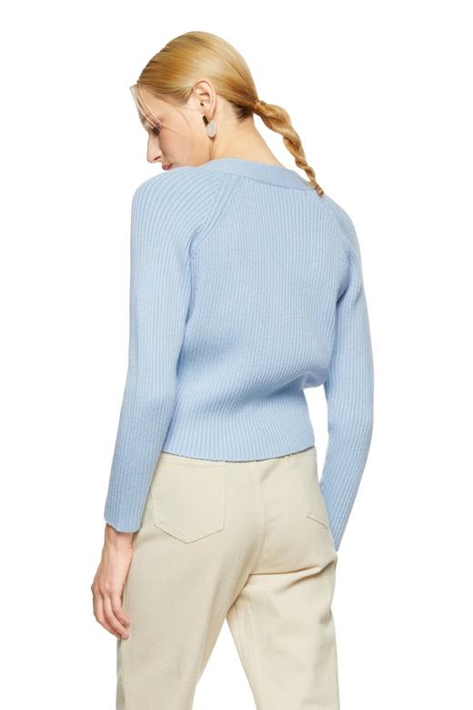 AVA 拼色大纽扣蓝色开衫 8849 商品图2