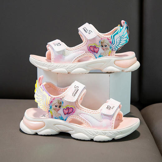 儿童女孩凉鞋卡通露趾小女孩运动沙滩魔术贴夏季鞋子聚氨酯公主鞋 商品图2