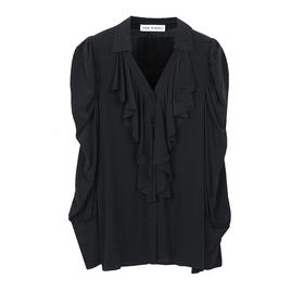 前胸花边泡泡袖衬衫