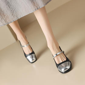 优雅百搭，真皮拼接平头浅口高跟单鞋WC-M7137