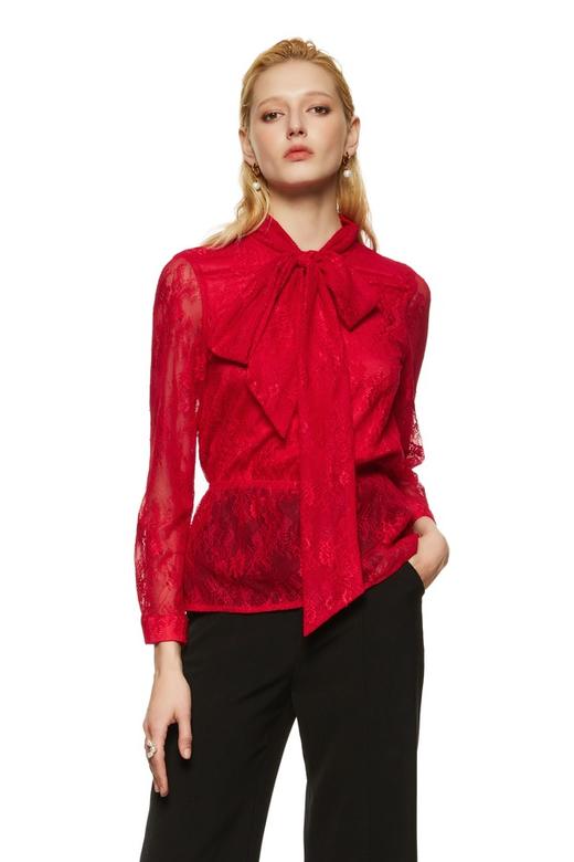 L.Fleuri 红色半透明蕾丝系带上衣 8792 商品图0