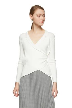 ELLA JADE 白色围裹式深V上衣 8728