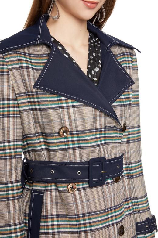 ELLA JADE 格纹翻领束腰长外套 5918 商品图2