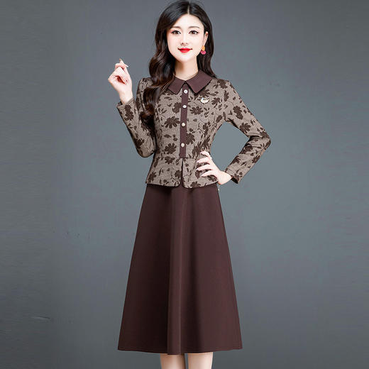 时尚气质，拼结假两件连衣裙女装中长裙春秋季新款印花A字裙QYM-237728-Y 商品图5