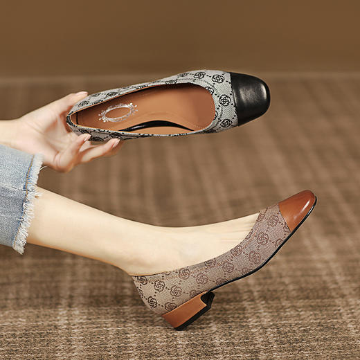 新款爆款豆豆鞋，拼色方头网红爆款平底鞋HYT-7198A 商品图7