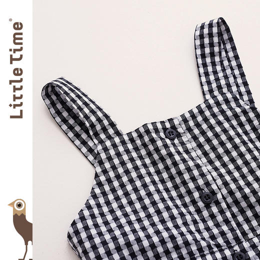 littletime童装春夏黑白女童亲子款复古格子洋气吊带裙连衣裙 商品图2