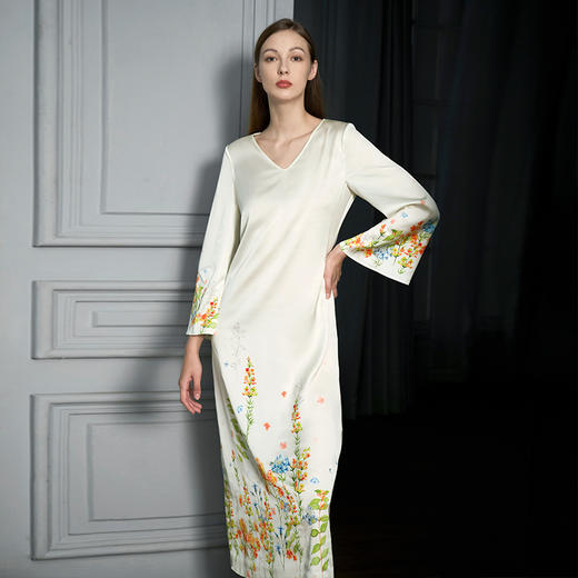 Solo seta22姆米重磅真丝睡裙女长袖桑蚕丝家居服丝绸优雅连衣裙 商品图2