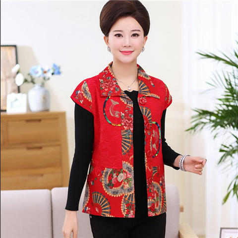 B7360妈妈装春秋薄款马甲中老年女装短款外套老年人坎肩民族风大码背心 商品图4