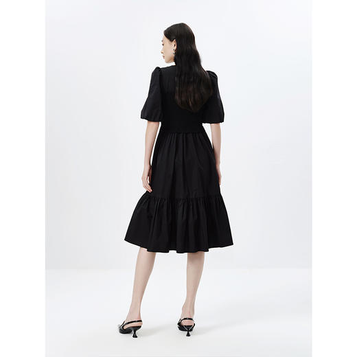 NEELLY纳俪商场同款圆领春季黑色法式连衣裙女针织拼接A字大摆裙N23031Y01153 商品图3