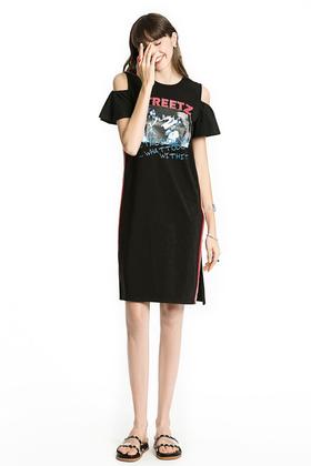 EMC亿美丞 运动感印花露肩连衣裙 1107