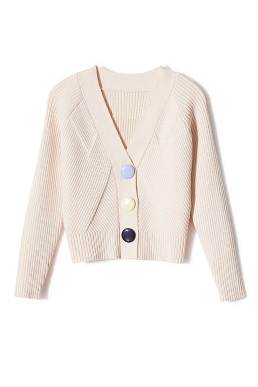 AVA 拼色大纽扣V领开衫 8845 商品图4