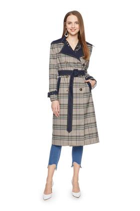 ELLA JADE 格纹翻领束腰长外套 5918