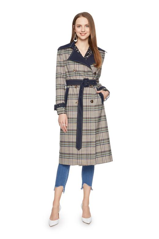 ELLA JADE 格纹翻领束腰长外套 5918 商品图0