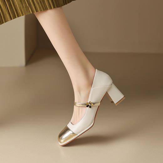 优雅百搭，真皮拼接平头浅口高跟单鞋WC-M7137 商品图9