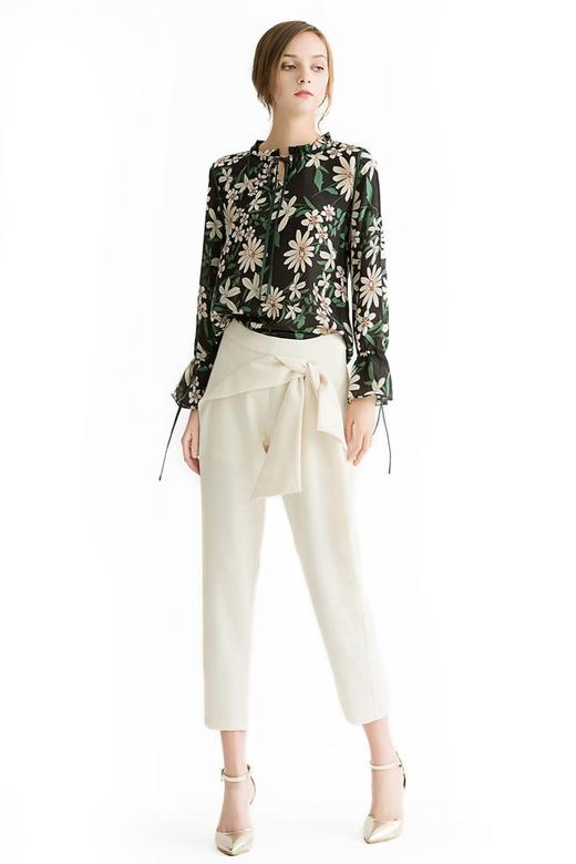 WEN&VI 米白色系带修身长裤 1105 商品图4