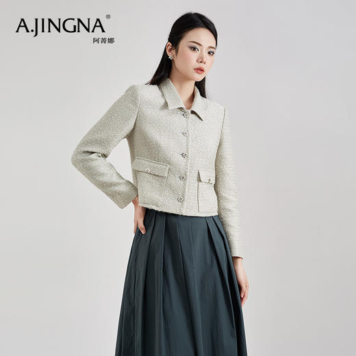 【商场同款】阿菁娜春小香风时尚感单排珍珠扣小外套A28C107005 商品图4