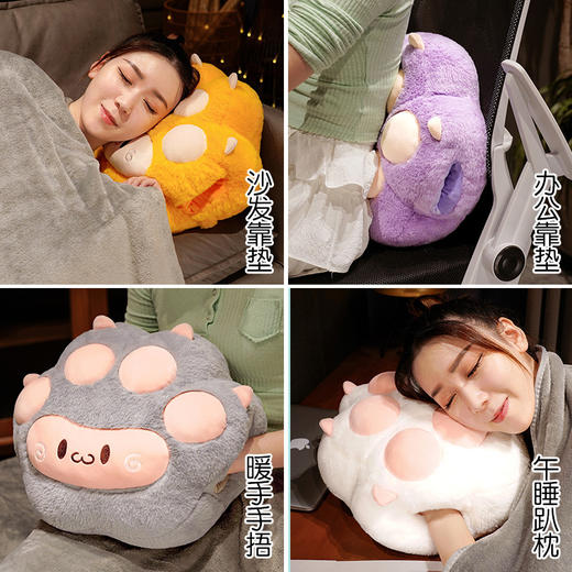 「三色可选！抱枕+毯子」抱枕被多功能卡通软萌猫爪三合一暖手手捂午睡靠垫法兰绒毯子居家布艺 商品图2