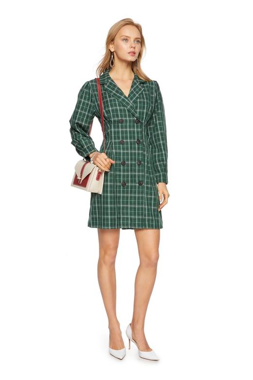 HAYES 绿色格纹插袋连衣裙 5447 商品图3