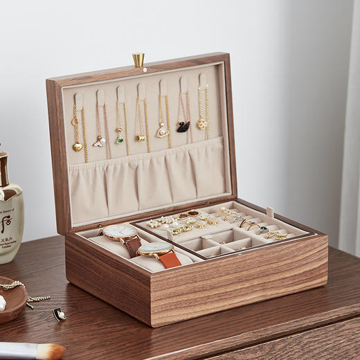 初心| 带托盘实木首饰盒北美黑胡桃木 商品图2